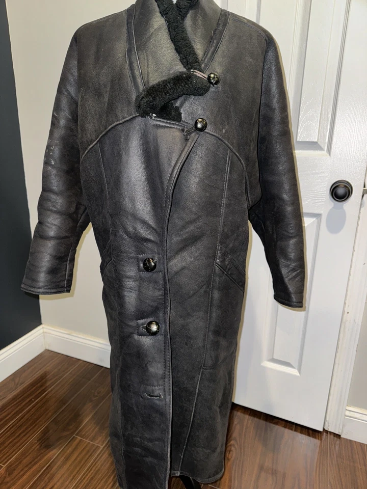 Abrigo Largo Texas Tanning Genuino Piel de Oveja Mujer Talla M Piel de Oveja Negro Foto 3 de 4