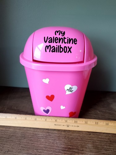 Valentine's Day Mailbox Pink Garbage Can w/Stickers Swing Top 10" - Picture 7 of 7