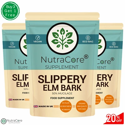 NUTRA CORE Slippery Elm Bark Capsules 5500mg (50% Mucilage)-100% Natural &Strong-Vegan Caps