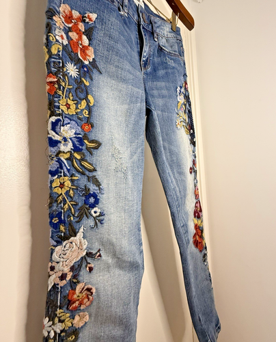 William Rast Juniors Sz 26 Floral Skull Embroidered Boho Perfect Skinny Jeans - Picture 4 of 10