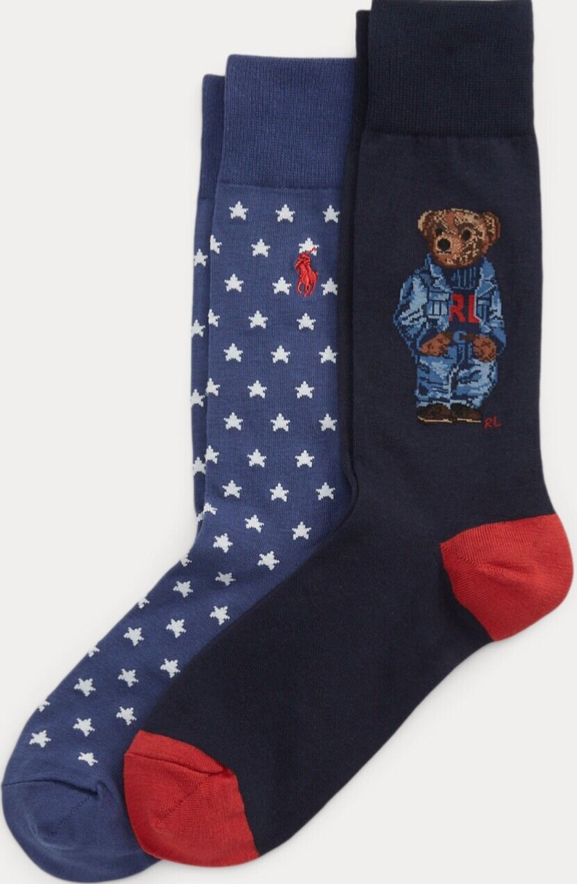 PONY Polo RALPH LAUREN Iconic Polo bear 2 paia calze pantaloni taglia 10 13 scarpa6 12 nuovo con etichette