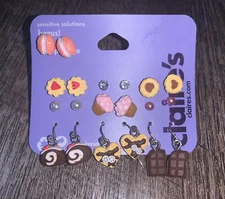 Claire’s clay chocolate cupcake macaron Dessert Cookie Stud Dangle Earrings ￼