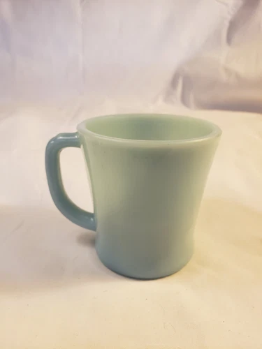 Vintage FIRE-KING Oven Ware DELPHITE Turquoise BLUE Glass D-handle Coffee MUG