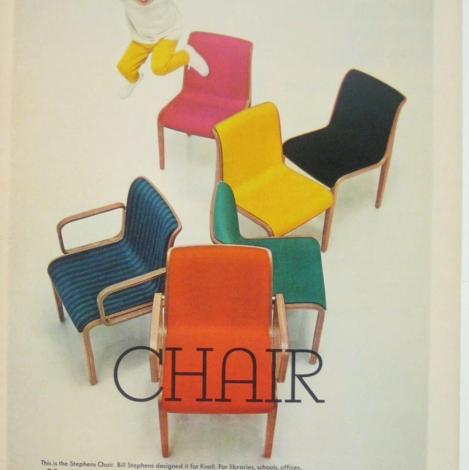 复古 1968 年 Stephens 椅子印花广告 Knoll 家具 MOD 家居装饰 — 第 2/2 张图片