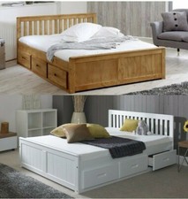 Double Wooden Pine or White Storage Bed with Drawers 4ft 6 - Mattress Option