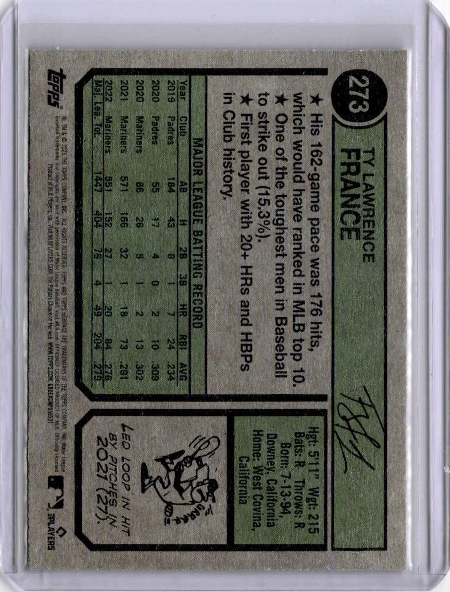2023 Topps Heritage Base Ty France #273 Seattle Mariners