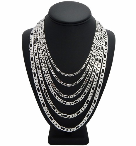 Collana catena maglia uomo italiana Figaro da 3mm a 8mm placcata oro bianco 14k  - Foto 1 di 5