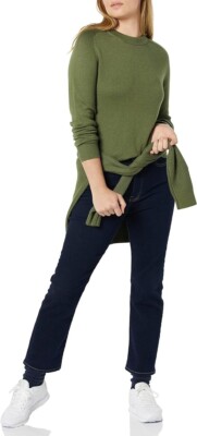 Amazon Aware Damenpullover Pointelle Rundhalsausschnitt grün Größe L UVP $ 98