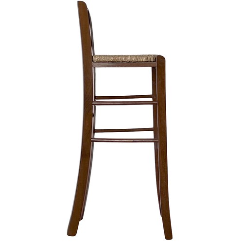 Sgabelli alti da bar set da 2 in legno noce scuro h 80 cm con seduta in paglia - Imagen 2 de 5
