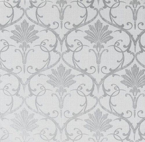 Self Adhesive Artstick Metallic Grey Silver Damask Peel and Stick Wallpaper. - Picture 2 of 4