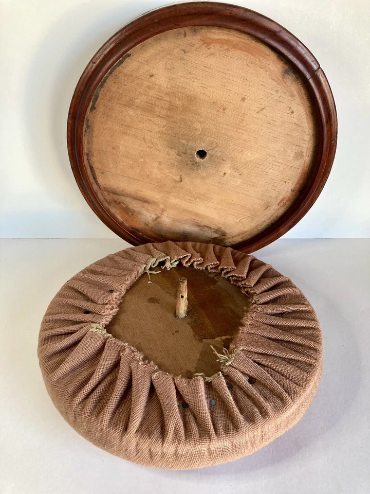 Vintage Antique Floral Needlepoint Round Footstool Footrest Cushion 13" - Image 3 of 4