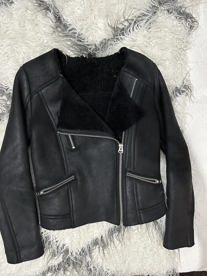 Top Shop 100% real sheepskin jacket size 4 - Image 3 of 4
