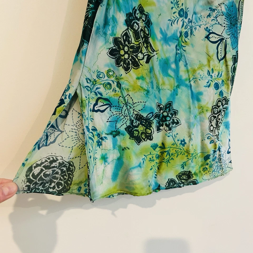 Camiseta sin mangas Sunny Leigh Fairy de colección talla M 100 % seda floral lentejuelas verde adornada Foto 2 de 4