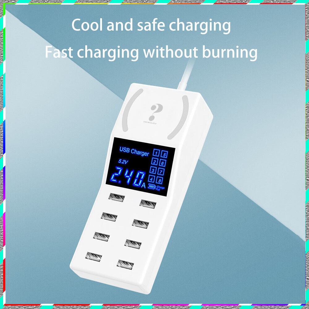 8-Port USB Hub with AC Adapter & Non-Slip Desktop Charging Station