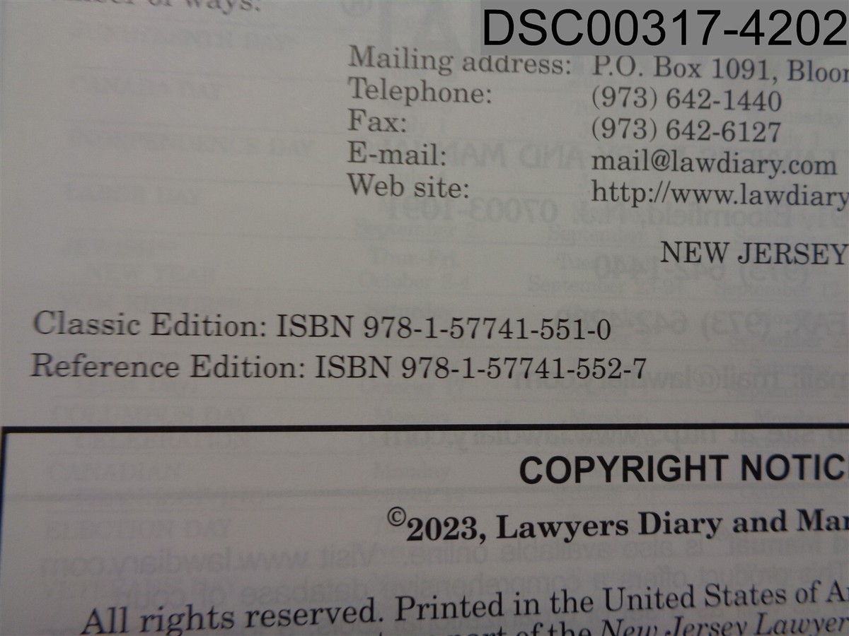 ワズ 2024 New Jersey Lawyers Diary & Manual ISBN 978-1-57741-551