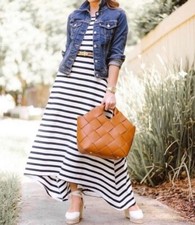 J. Crew Nautical Stripe A-Line Short Sleeve Hi-Lo Maxi Dress NWOT in XXS