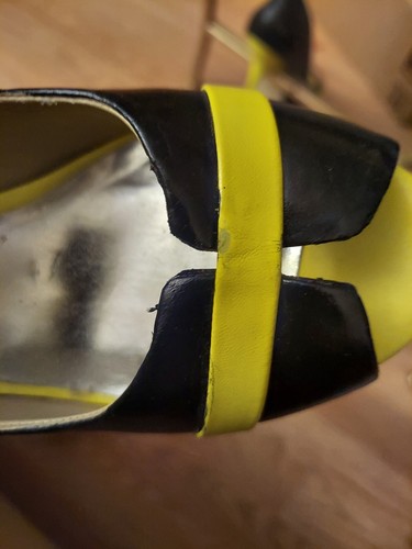 Shoe Dazzle Black And Yellow Vegan Leather Platform Stiletto Pumps Size 7.5 - Picture 8 of 8