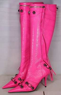 Size 8 (IT 38 /EU 38) - Balenciaga Cagole 90mm Studded - Fluo Pink /Aged Leather