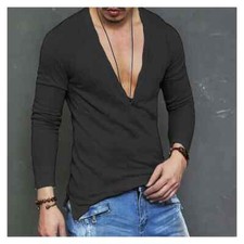 US 2025 Men'S Stock Fashion Casual Slim Men'S Breathable Tops Long-Sleeved Deep