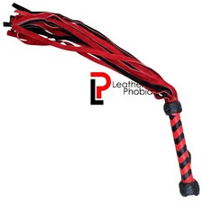 Red and Black Genuine Leather BDSM Flogger 25 Falls 9" Handle Mild Impact