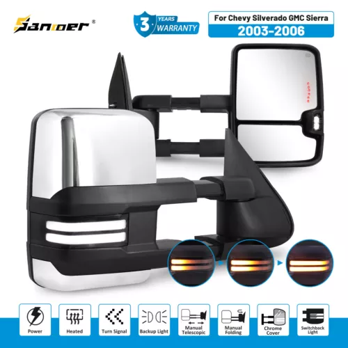 Switchback Tow Mirrors Chrome Heated for 2003-2006 Chevy Silverado GMC Sierra