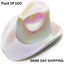 Holographic Iridescent Glitter White Cowboy Hats For Christmas's Pack - 100