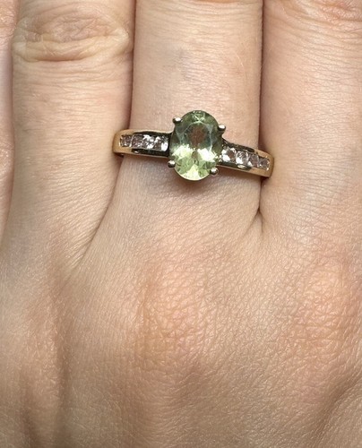 9ct Gold Peridot Ring 9K Gold Green Peridot Diamond Ring Christmas Gift For Her - Picture 6 of 24