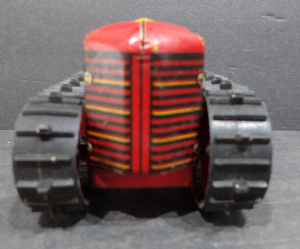 "Tractor sobre orugas Marx Wind-up estaño años 50 rojo y amarillo 5"" sin conductor" Foto 4 de 4