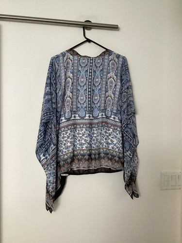 Analili Women's Dolman Sleeve Blouse Top Keyhole Neck Blue Floral Size Small - Picture 4 of 5