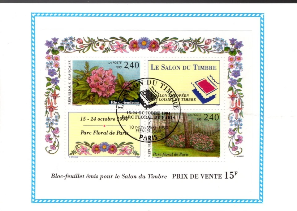 2849/50 BLOC N°15+ FDC CARTE 1er JOUR SALON DU TIMBRE 1993 - Photo 1/1
