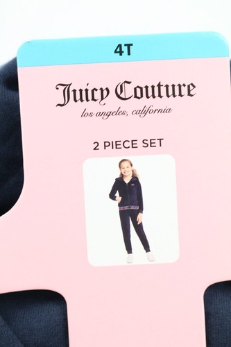 Juicy Couture 2PC Zip Up Velour Hoodie Jogger Set Sz 4 Blue Full Zip Embroidered - Picture 14 of 15