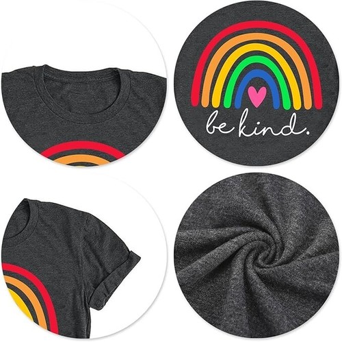 Be Kind Women's Pride T-Shirts, Graphic Tee, Dark Grey, Large - 第 5/5 張圖片