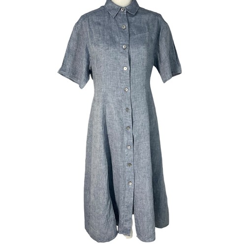 Theory Women’s Hemp Short Sleeve Chambray Shirt Dress Lagen Look Blue Small