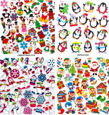 GILCHRIST Christmas Stickers Pk 20-30 Individual Self Adhesive Kids Craft Shapes 8 Designs