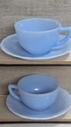 Two (2) Vintage Pyrex Blue Delphite Cups and Saucers
