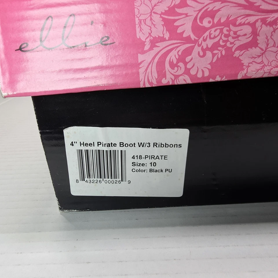 Botas Ellie Pirate Negras PU Para Mujer Talla 10 EU 41 UK 8 Cinta Roja Hasta la Rodilla Foto 2 de 4