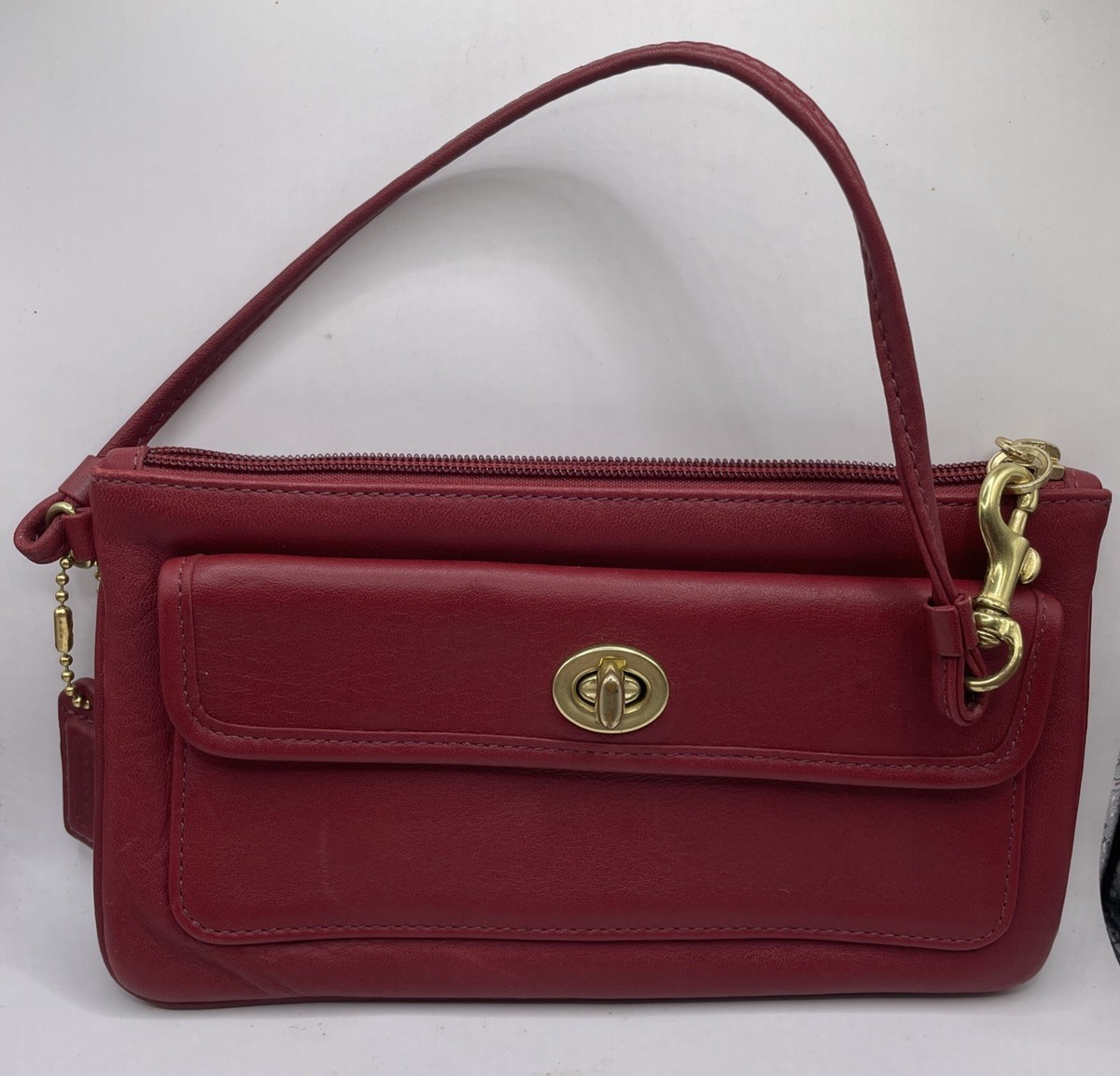 Vintage Coach Legacy Classic Red Turn-Lock Leather Wristlet Wallet