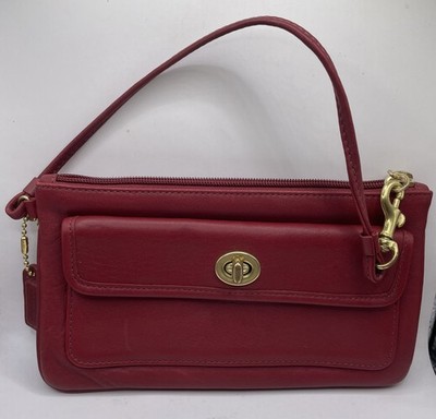Vintage Coach Legacy Classic Red Turn-Lock Leather Wristlet Wallet