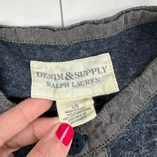 Denim & Supply Ralph Lauren Hemd Herren Large Blau Henley Langarm Preppy - Bild 3 von 9