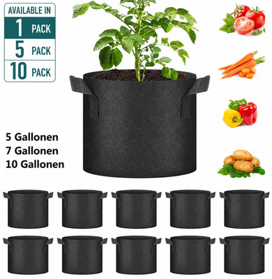 1X/5X/10X Grow Bag Pflanzsäcke Stofftopf Mit Henkeln Pflanztasche 11/20/26 L