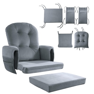 Glider Rocker Cushions 5 PCS with Storage Side Pocket, Velvet Fabric, Foam & ...