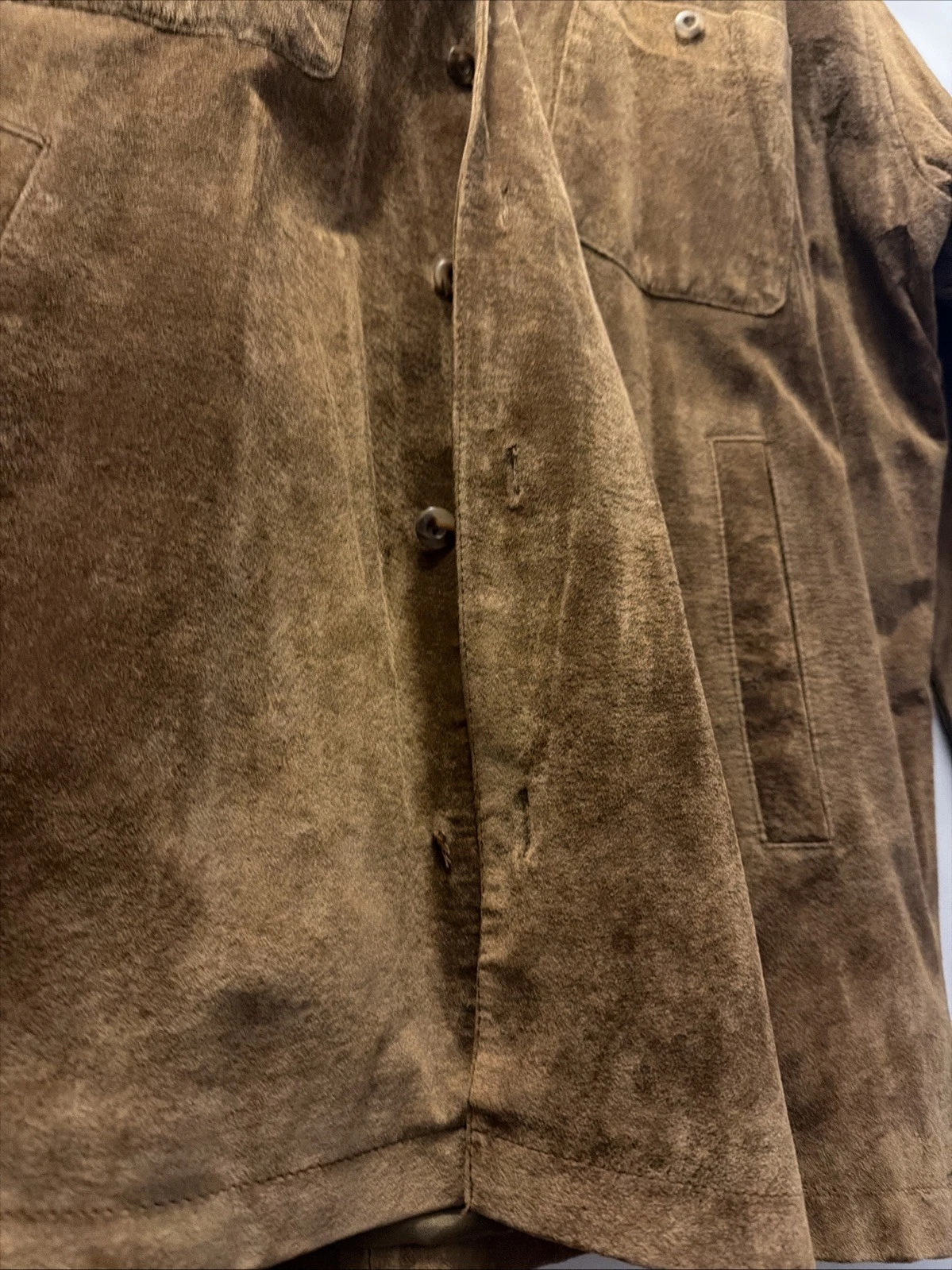 VTG Perry Ellis Mens Suede Leather Shirt Jacket L Lined Button Patch Pockets image 8