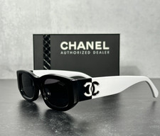 CHANEL 5525 POLARIZED BLACK  WHITE RECTANGLE SUNGLASSES