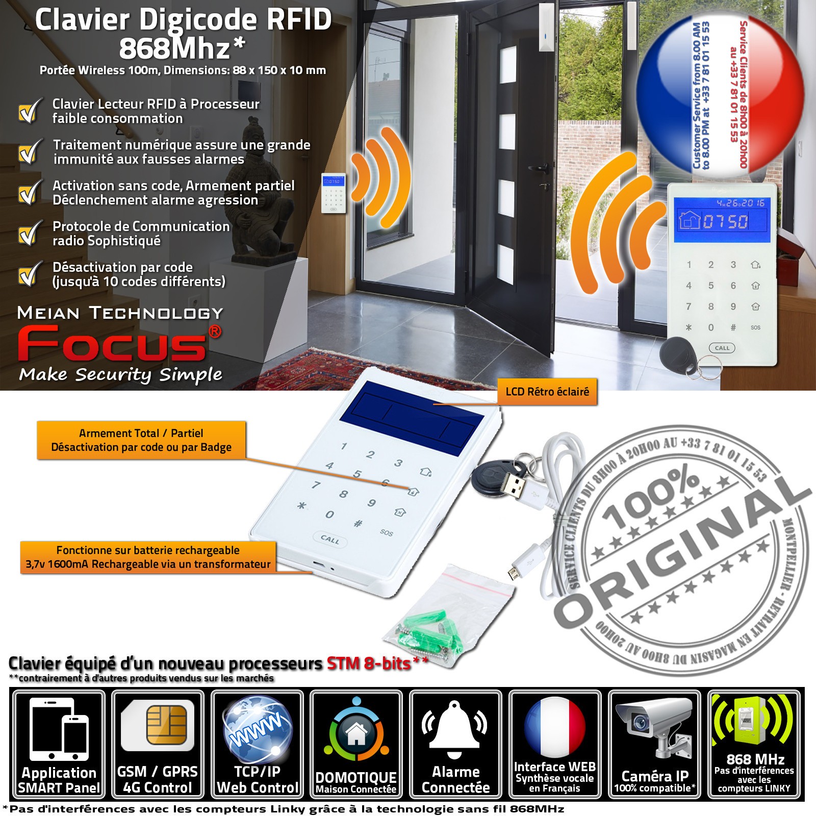 Centrale alarme et clavier RFID PB503-R pour fermer les volets roulants
