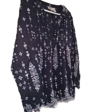 Collections Etc Blouse Peasant Top Sz XXL Black & White Boho Floral Tunic Hippie