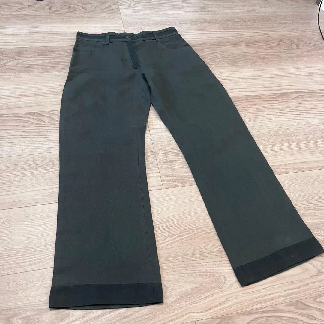Chanel — CHANEL Authentic Women's Straight Denim Long Pants CC Logo Bottoms Dark Green