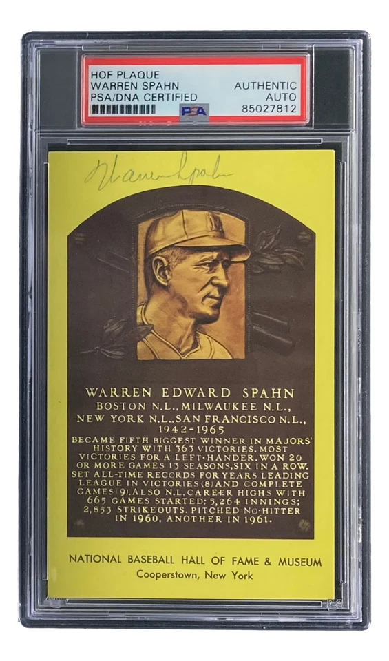 Warren Spahn Signed 4x6 Milwaukee Braves Hall Of Fame Plaque Card PSA/DNA - Image 4 of 4