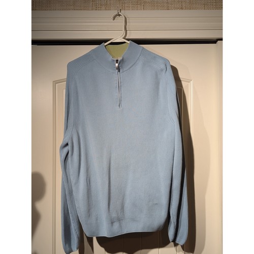 Maglione Ermenegildo Zegna 100% Cotone Made in Italy Blu Quarto Zip Uomo L - Foto 10 di 10