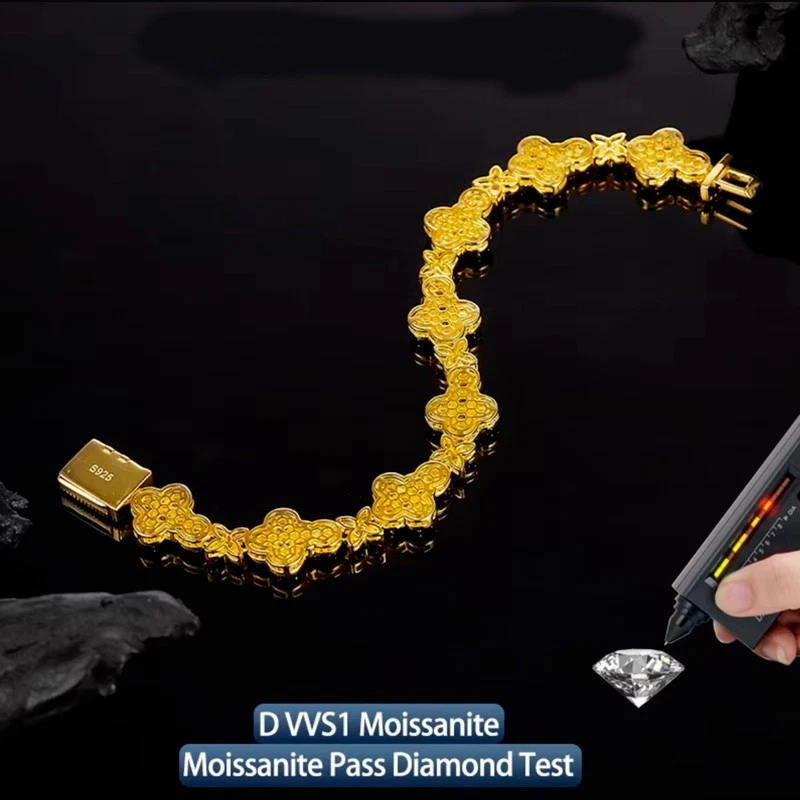 Полный муассанит крест клевер кубинский ссылка браслет хип-хоп серебро 925 пробы GRA - Изображение 4 из 4