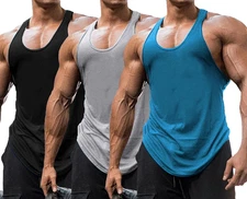 Men'S 3 Pack Gym Workout Tank Tops Y-Back Muscle Tee Stringer Bodybuilding Sleev